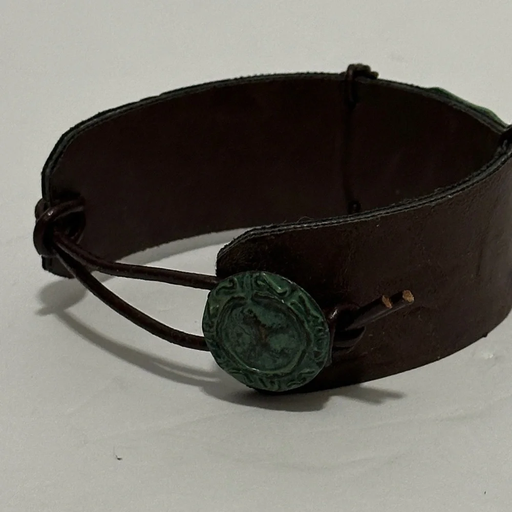 Artisan Blessed Green and Brown cuff button bracelet
